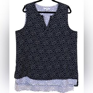 Fever Women’s Black & White Square Dot Double Layer Sleeveless Blouse Size XL